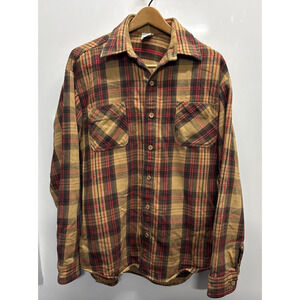 Vintage 70s JC Penney Big Mac Flannel Shirt Mens L TALL Brown Plaid Grunge